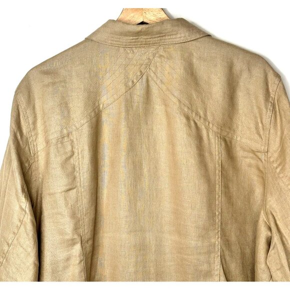 Lucy & Laurel Womens Shirt 100% Linen Button Up Top Collared Beige Size 3X - Picture 4 of 16